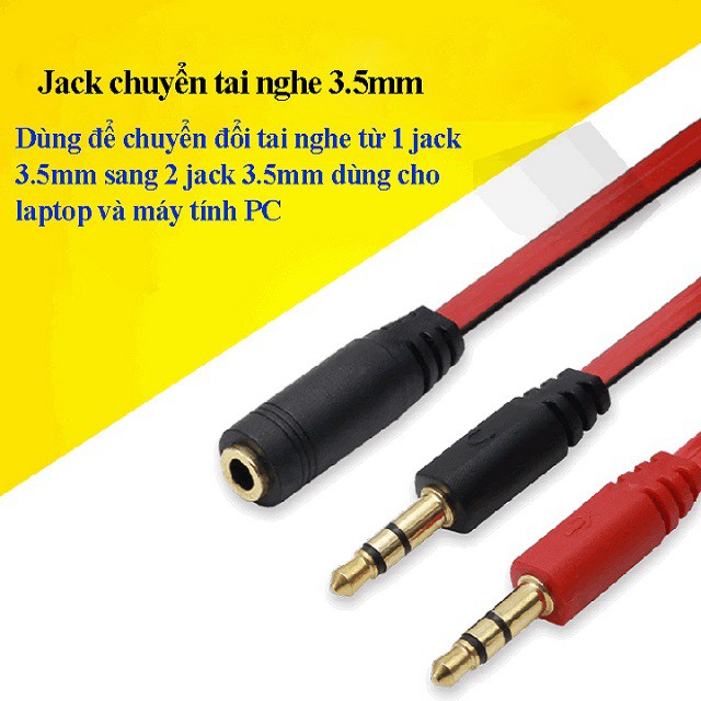 Jack chuyển đổi tai nghe 3.5 sang Audio &amp; Mic dùng trên laptop máy tính, Cáp Chia 3.5mm( đen đỏ)