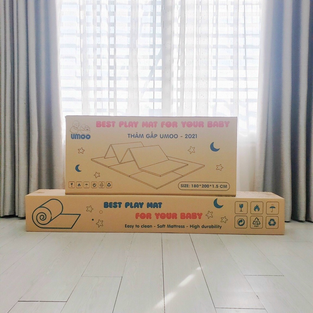Thảm Chơi cho bé Umoo xốp XPE - Dày 1,5cm, Gấp Gọn, Không Mùi, Không Thấm Nước