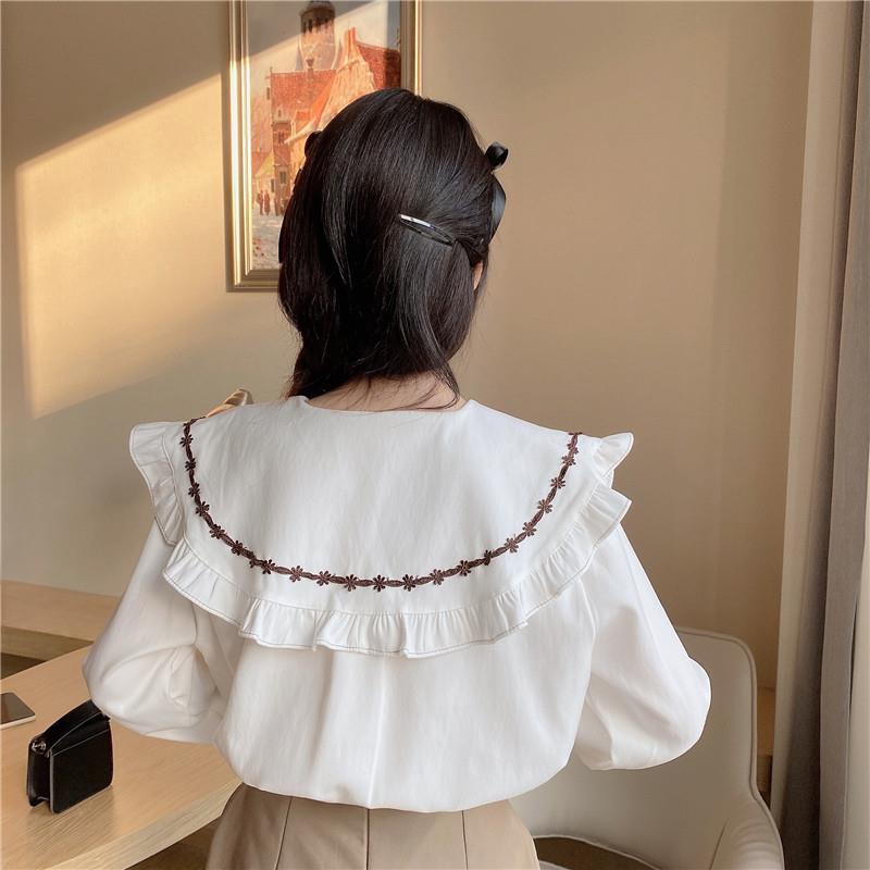 Áo sơ mi tay dài cổ búp bê phong cách Hàn Quốc thời trang dành cho nữ