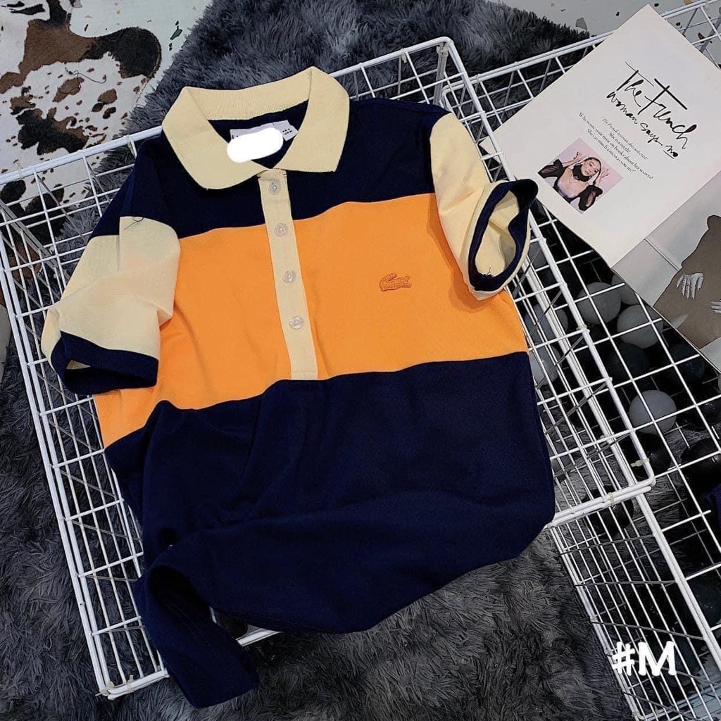 Áo polo nữ cổ bẻ cam pha đen thêu cá sấu chất phông mềm mịn thấm hút tốt