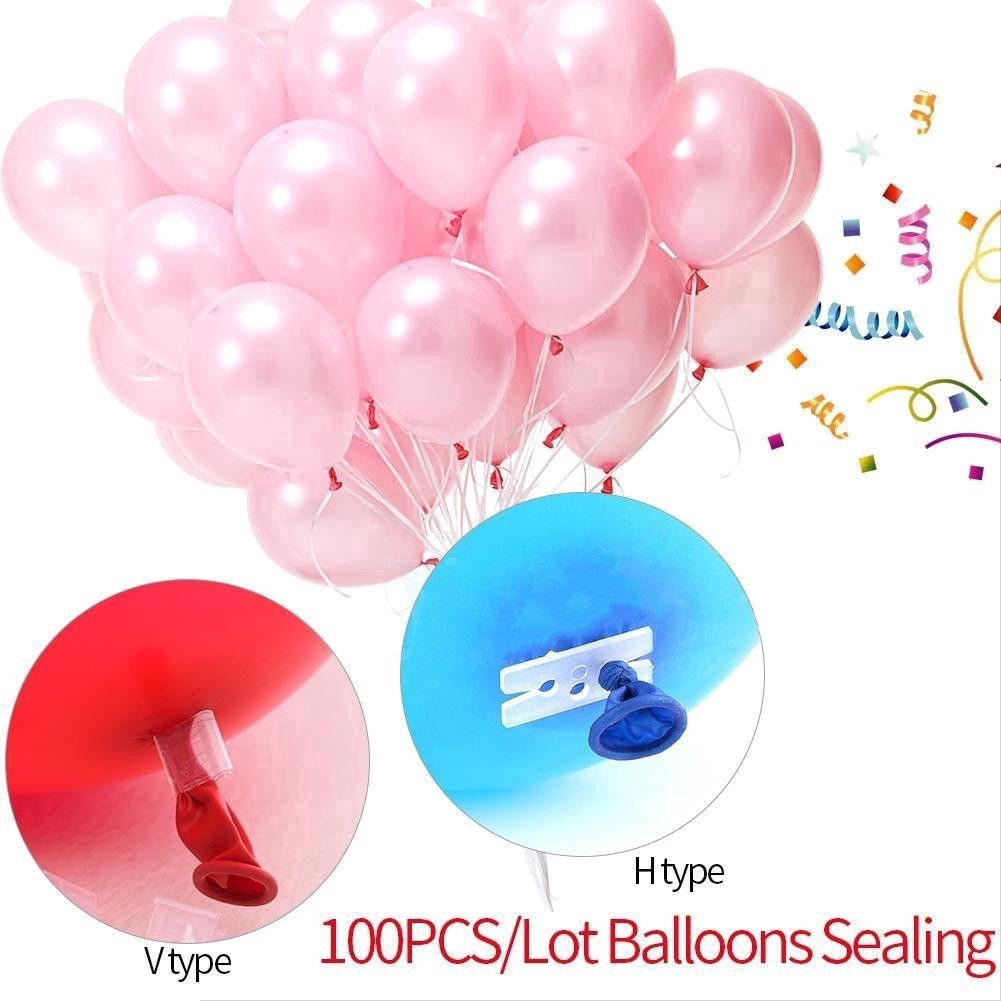100 kẹp nhựa buộc bóng bay hình chữ V hoặc chữ H tùy chọn
