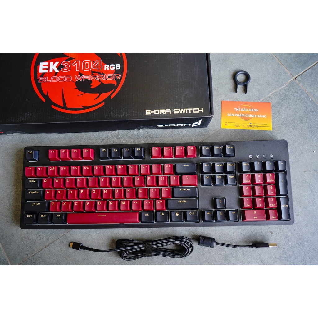 Bàn phím cơ chơi game có dây E-DRA EK3104 RGB Dark Warrior - Bản 2022 - Led RGB - E-Dra Switch - Cáp TypeC