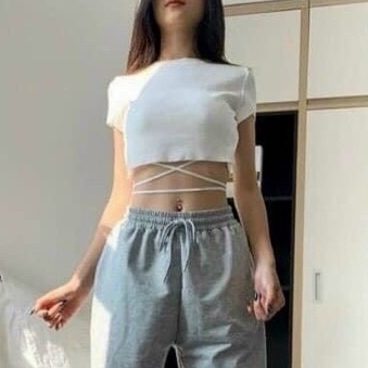 ÁO CROPTOP CỘT EO TAY NGẮN SEXY NỮ HÌNH THẬT