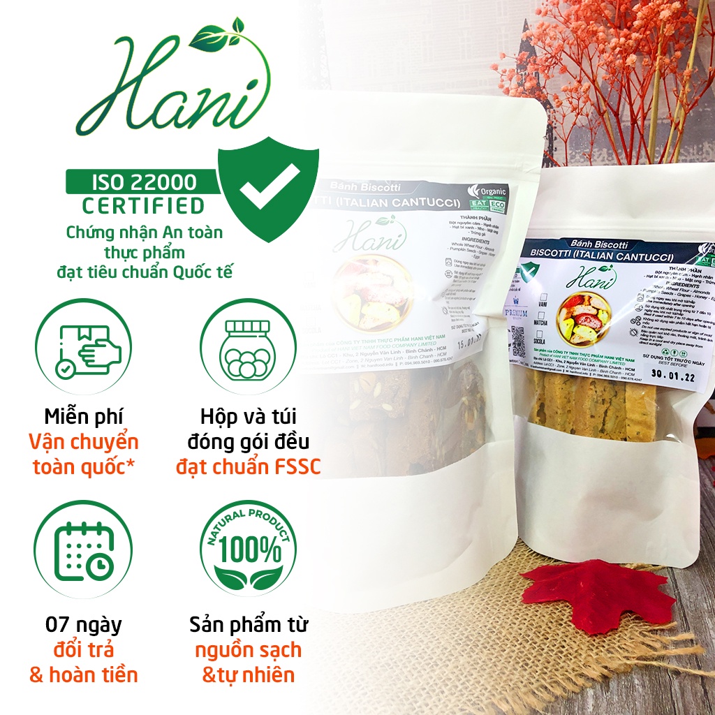 Bánh BISCOTTI 3 vị nguyên cám MẬT ONG dành cho người ăn kiêng, giảm cân, tiểu đường | HANI FOOD | BigBuy360 - bigbuy360.vn