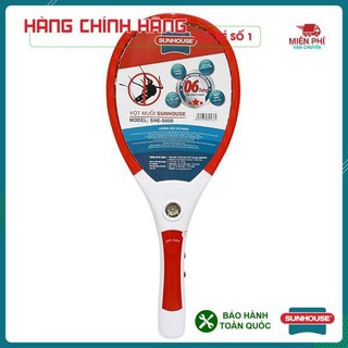 Vợt muỗi Sunhouse SHE-S600 màu đỏ trắng, vợt muỗi Sunhouse SHE-S600 tích hợp đèn báo sạc tiện dụng.