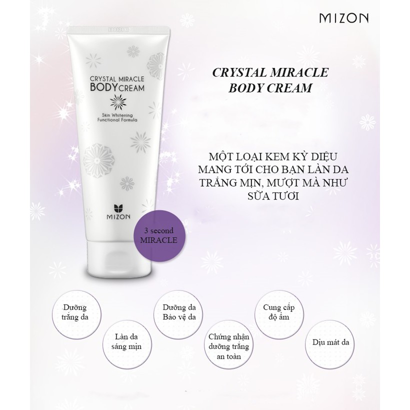 [Mã LT50 giảm 50k đơn 250k] Kem dưỡng trắng da toàn thân Mizon Crystal Miracle Body Cream 200ml