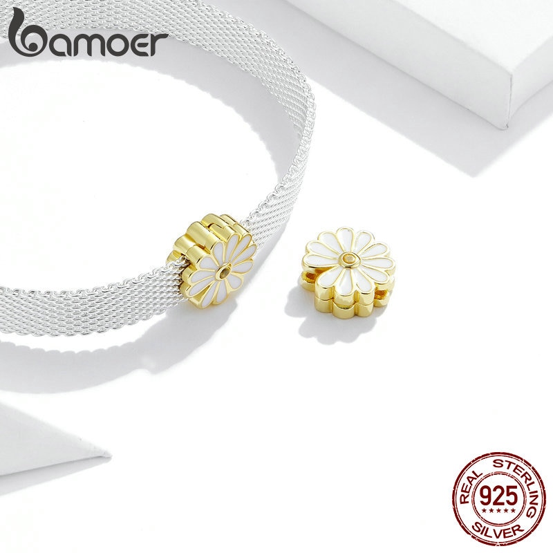 Hạt Vòng Tay Bamoer SCX118 Bằng Bạc 925 Sterling Hình Dạng Hoa Cúc Mạ Màu Sặc Sỡ