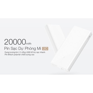Pin Sạc Dự Phòng cùng mẫu Xiaomi Mi 2C 20.000 mAh 2 Cổng USB-Màu Trắng