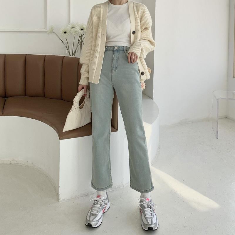 Quần jeans dài ống đứng có thắt lưng thời trang âu mỹ mới dành cho nữ