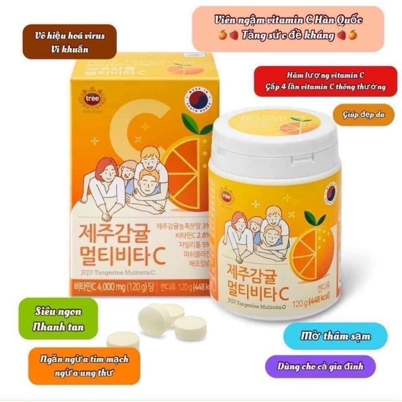 [Mẫu mới] Viên ngậm Vitamin C  JEJU Tangerine Multivita C Hàn Quốc 4000mg