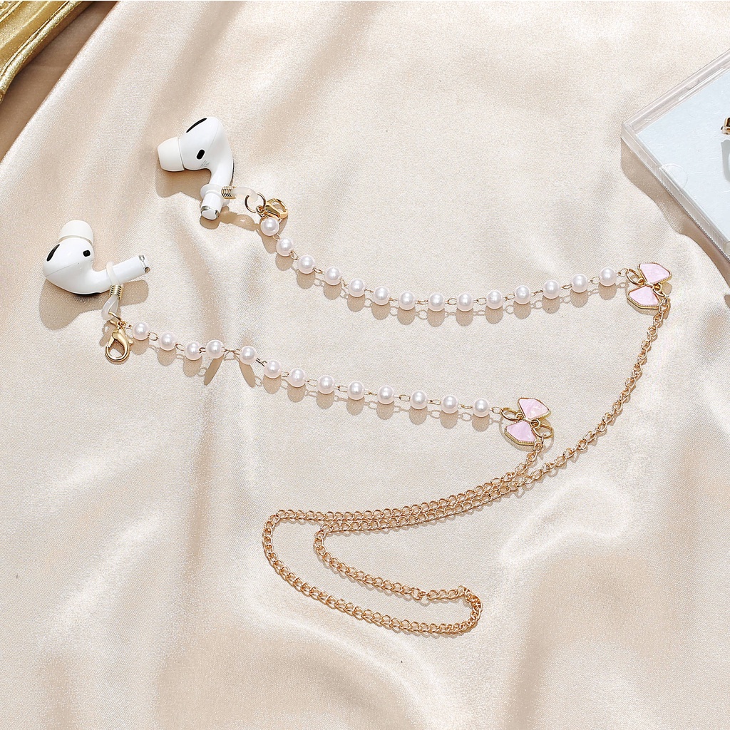 Dây Đeo Mắt Kính Chống Mất Hình Bướm Đính Ngọc Trai