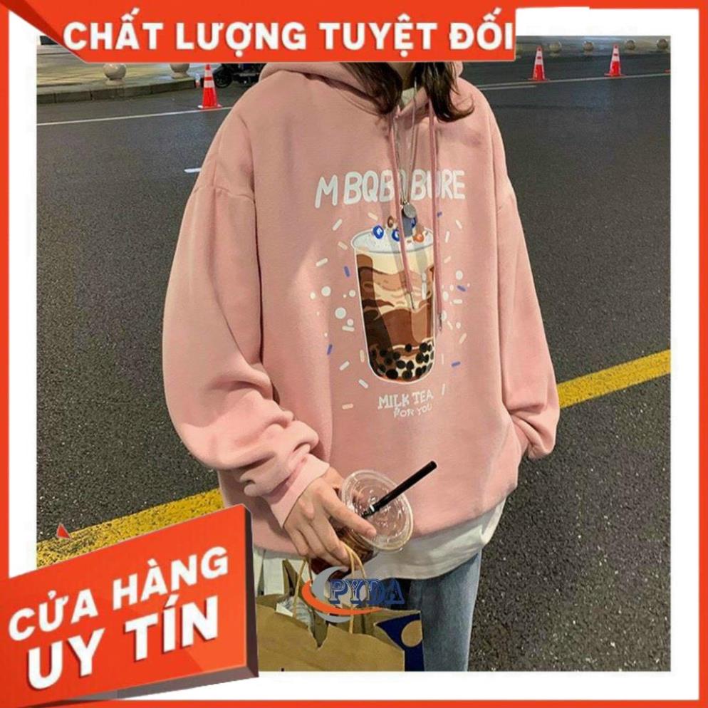 Áo hoodie nam nữ unisex in hình ly trà sữa, chất vải nỉ dày mịn, nón 2 lớp. áo hoodie tay dài dáng rộng  K031