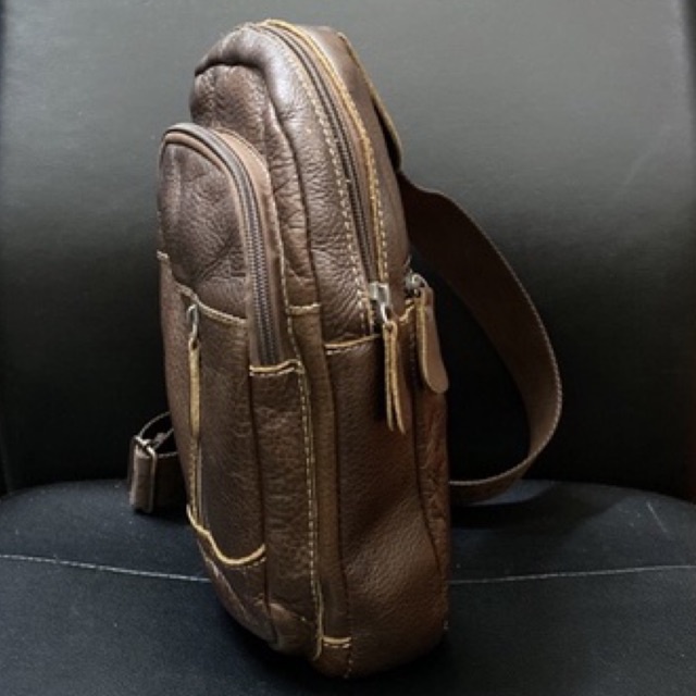 Túi bao tử da mềm dày dặn nhiều ngăn nâu bò