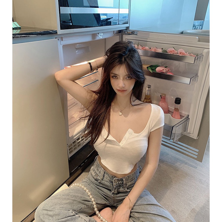 Áo lửng XIAOZHAINV tay ngắn thời trang dành cho bạn nữ