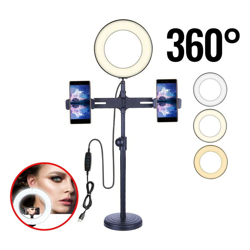 Đèn Livestream 16cm, Đèn Livestream Để Bàn Cao 55cm Có 2 Giá Đỡ Điện Thoại Quay Video, Livestream, Tiktok, Mẫu Mới 2020