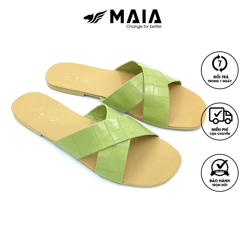 Dép nữ thời trang đi biển Maia - quai ngang đan chéo vân cá sấu phong cách Hàn Quốc MA5862 (nhiều màu)