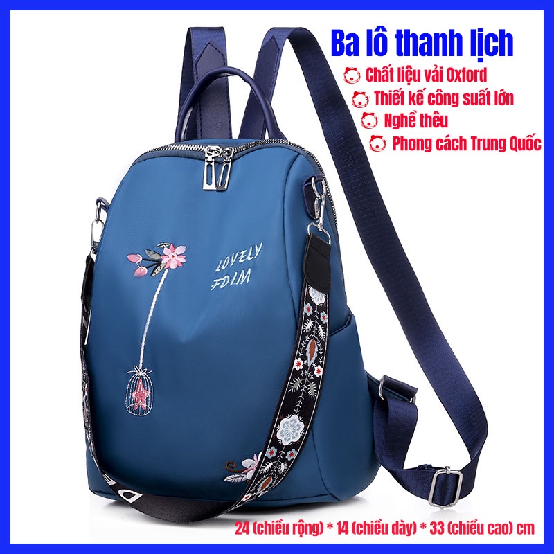 Balo Vải Oxford Thêu Họa Tiết Xinh Xắn Cỡ Lớn Cho Nữ