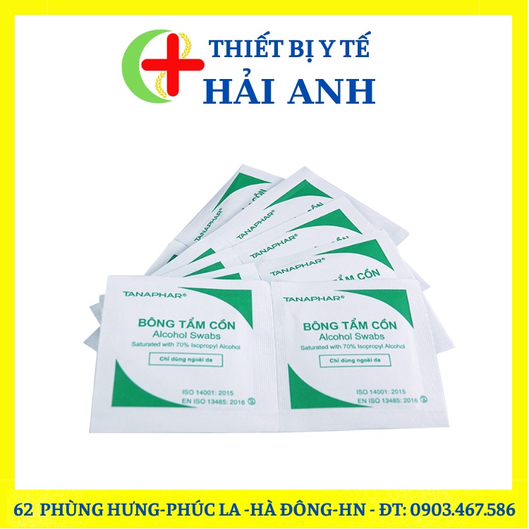 Hộp 100 Miếng Bông Tẩm Cồn Tanaphar tiệt trùng sát trùng