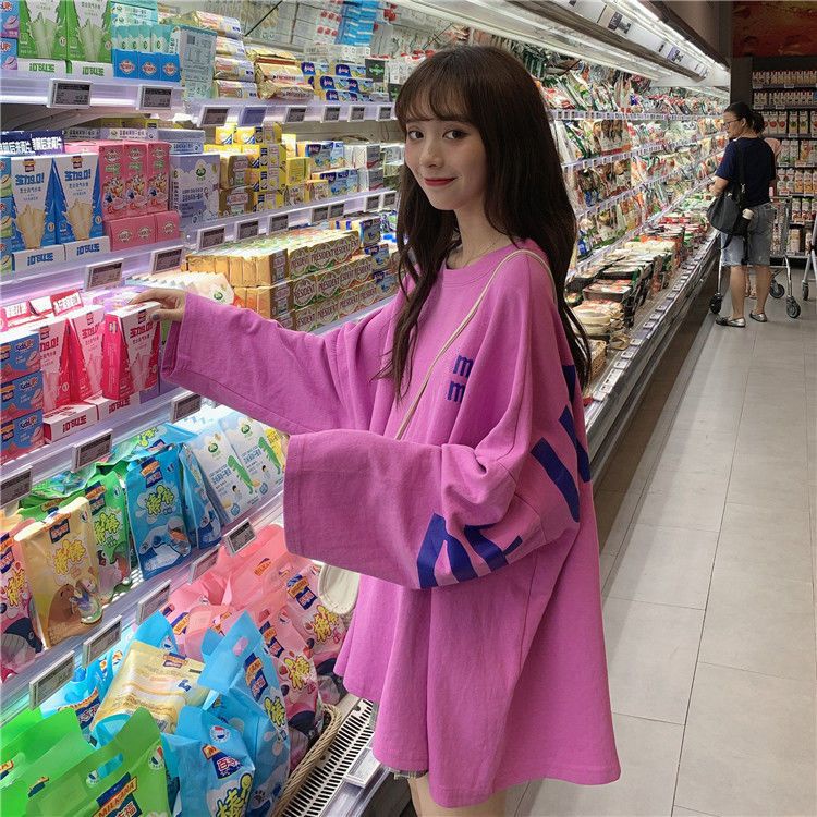 Áo Thun Nữ Dài Tay Dáng Rộng Phong Cách Hàn Quốc Harajuku Thời Trang