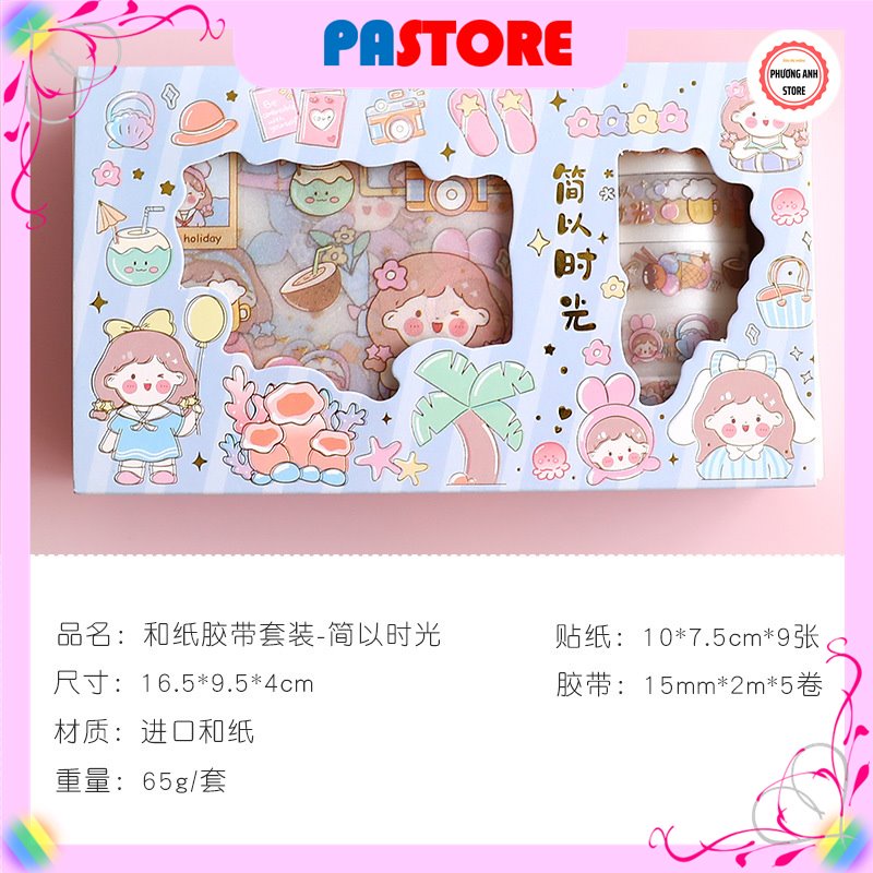 Bộ sticker dễ thương dán trang trí sổ. điện thoại. cốc , laptop .. có hộp đựng đi kèm