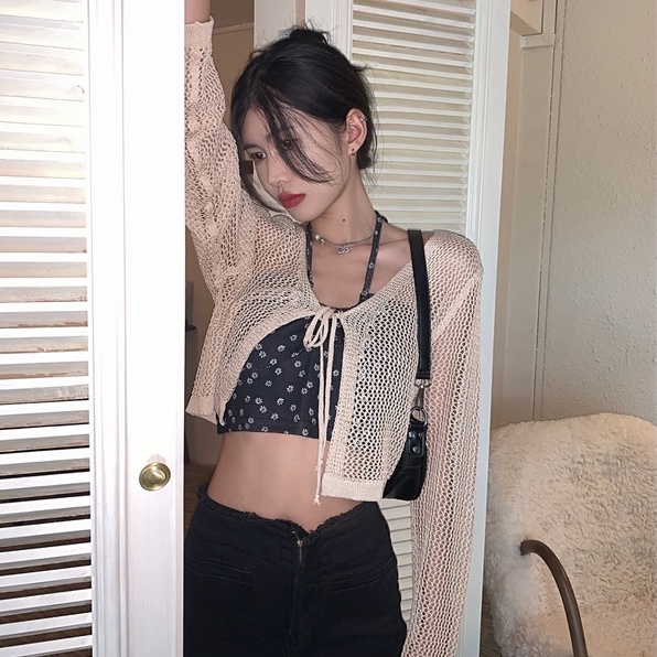 Áo khoác cardigan dệt kim ZHELIHANGFEI chống nắng dáng ngắn thời trang