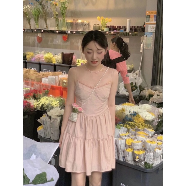 Váy 2 dây dành cho nữ điệu đà.Đầm 2 dây dáng xoè siêu xinh màu hồng nhẹ nhàng dịu dàng cho nữ 2022