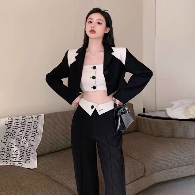Set áo tube vest blazer và quần suông Quảng Châu cực hot | dias world