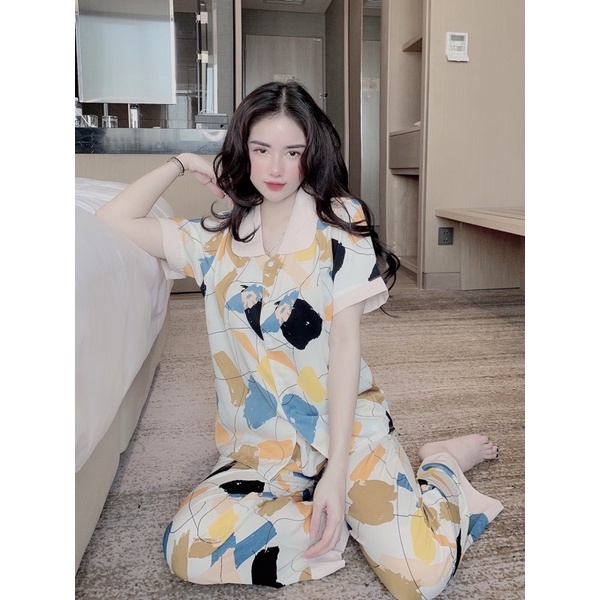 Đồ bộ cổ sen cộc tay quần dài mặc nhà dưới 62 kg siêu xinh