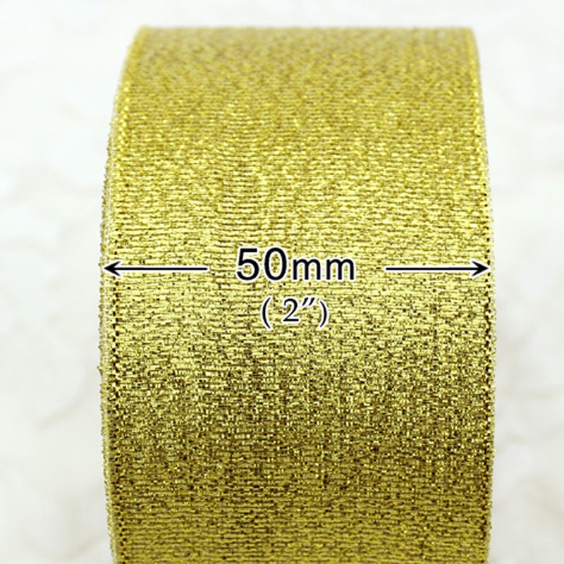 Cuộn dây ruy băng màu vàng/bạc dài 25 yards dài 50mm dùng trang trí giáng sinh