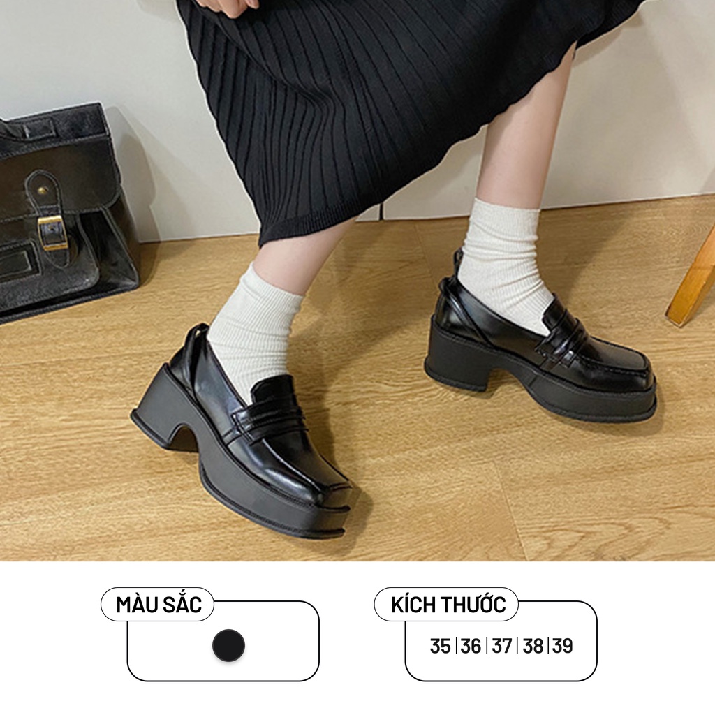 Giày Lolita Nữ Ulzzang Vintage, Giày Oxford Da PU Mũi Vuông, Đế Vuông Cao 7cm Phong Cách Retro Hàn Quốc- Iclassy_shoes