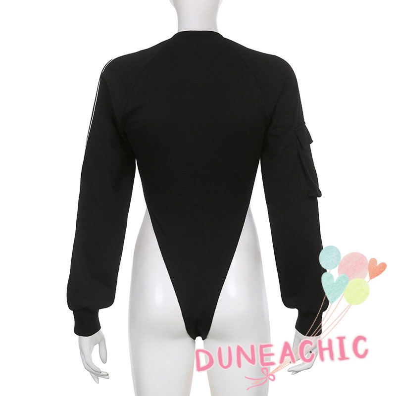 DUNEA Áo Liền Quần Dài Tay Cổ Tròn In Chữ Phong Cách Đường Phố Cá Tính Dành Cho Nữ