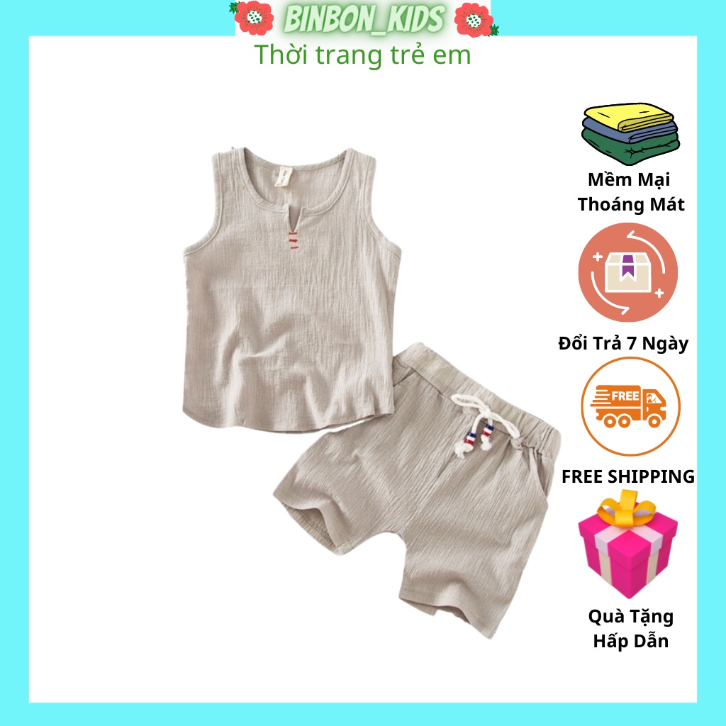 Bộ ba lỗ đũi cho bé trai và bé gái,Bộ sát nách đũi nhăn Cho bé 8-23kg BINBON KIDS