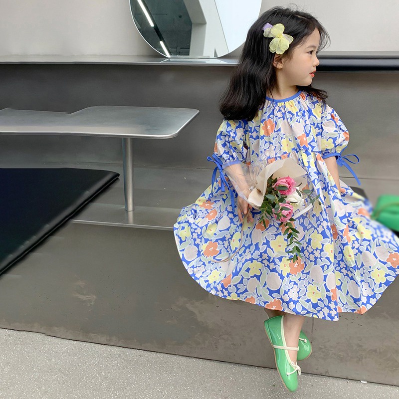 Đầm Công Chúa Bằng Vải Cotton In Hoa Dễ Thương Phong Cách Phương Tây Thời Trang Mùa Hè Dành Cho Bé Gái