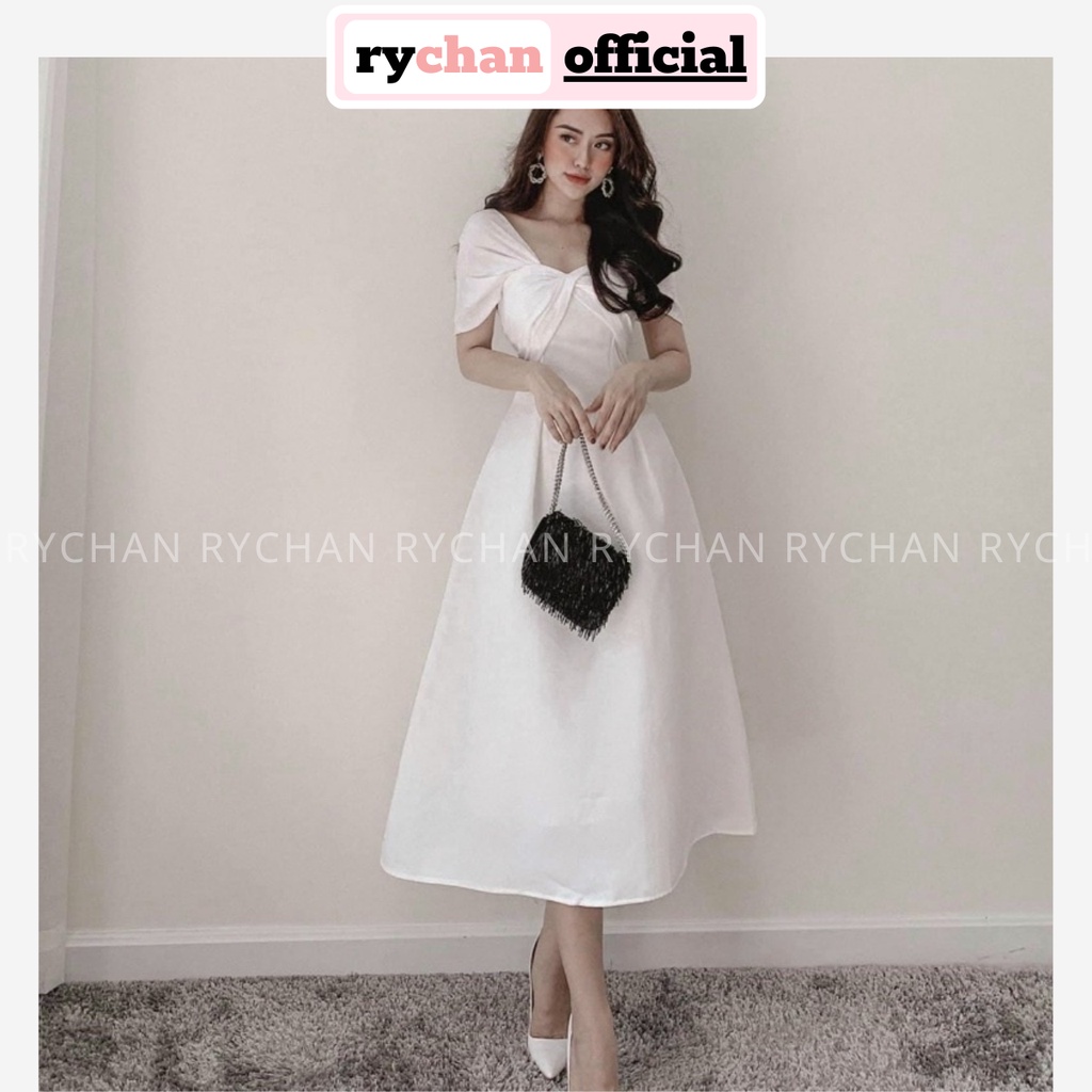 Đầm Nữ Thiết Kế Cổ Vuông Tay Phồng Thắt Eo Sang Trọng Hot Hit Màu Đen Trắng - DX9934