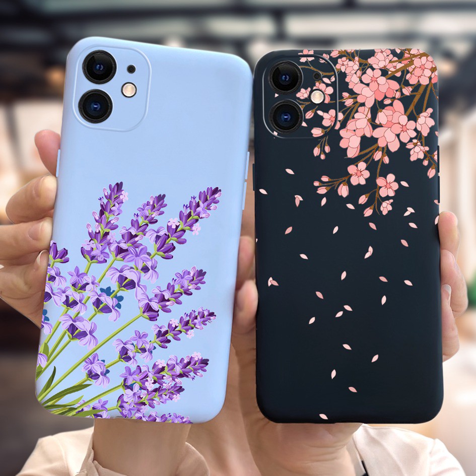 Ốp điện thoại silicon mềm màu nhám họa tiết hoa bảo vệ cho iPhone 11 12 13 Pro Max 202113 12 Mini 2020