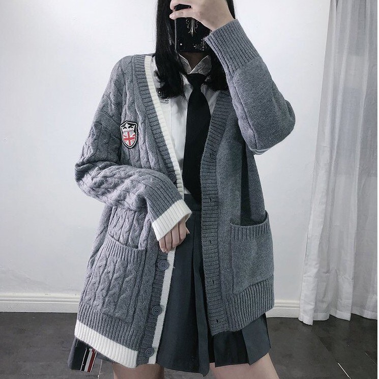 Áo Cadigan, Áo Khoác Len Nữ Huy Hiệu Màu Ghi Siêu Dày Dặn Hàng QCCC | BigBuy360 - bigbuy360.vn