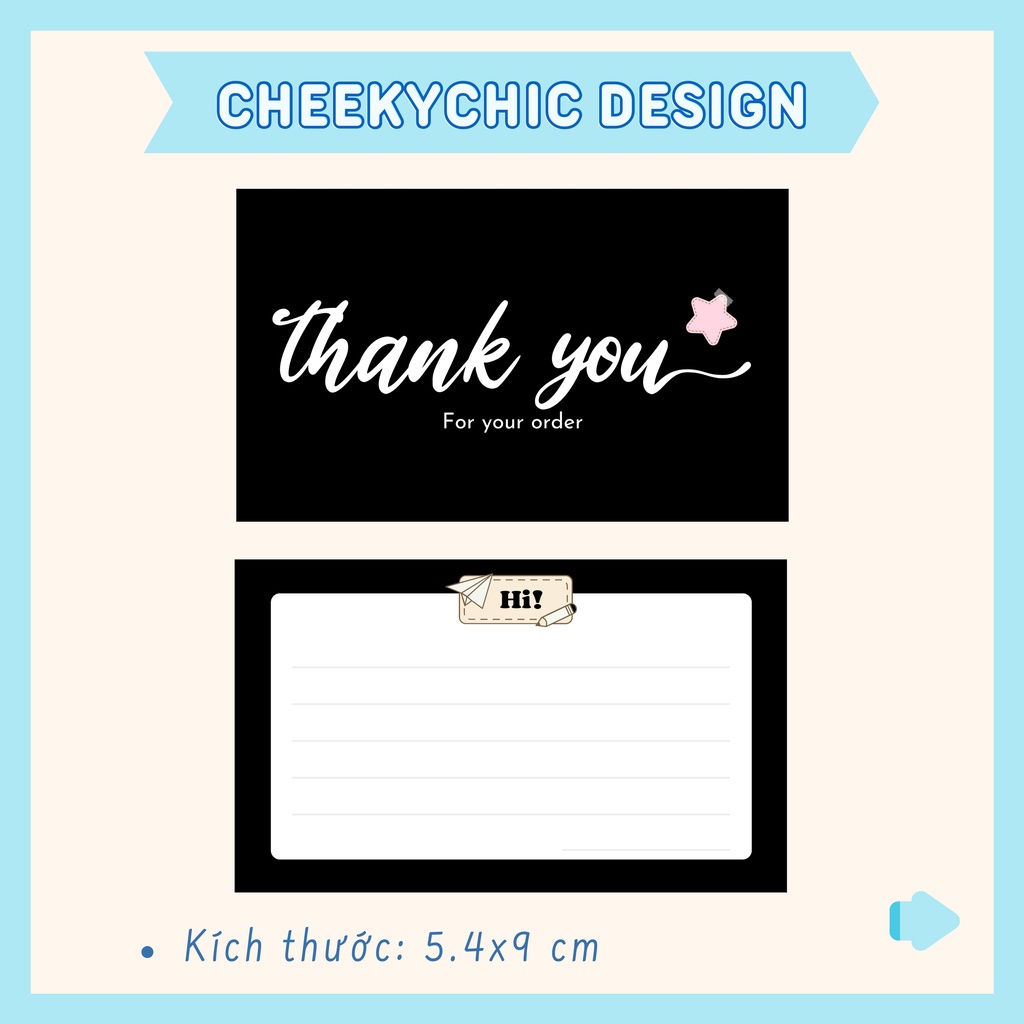 Thank you card, thẻ cảm ơn, phiếu cảm ơn cho shop viết tay tặng khách màu đen sang trọng - Mẫu 30