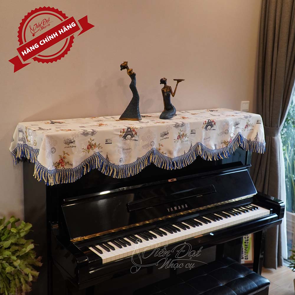 Khăn Phủ Đàn Piano Thêu Họa Tiết Hình Tháp Paris Phối Hoa Nổi Bật KU-13