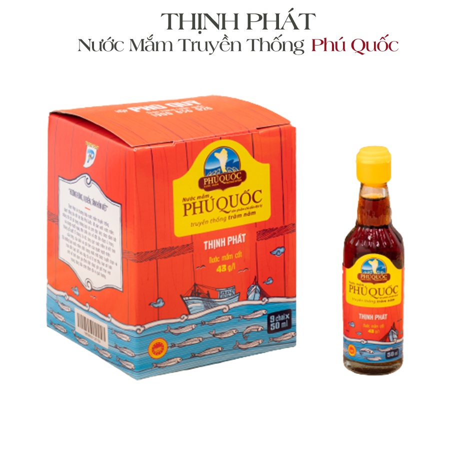 Nước mắm truyền thống Phú Quốc Thịnh Phát - Hộp Phú Quý 50ml x 9 chai 43 độ đạm