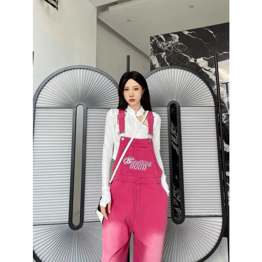 Quần Yếm Jean Hồng Dáng Suông Rộng Thời Trang Mùa Hè Cho Nữ