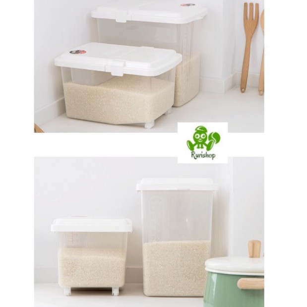 Thùng đựng gạo Inomata nội địa Nhật Bản 10kg nắp bật, bánh xe tiện lợi