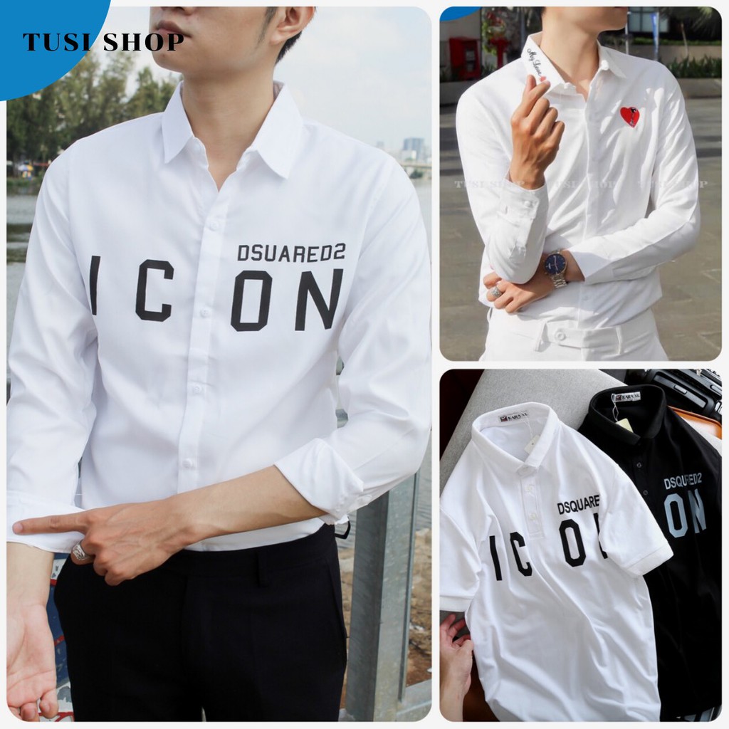 [SIÊU GIẢM GIÁ] Áo sơ mi trắng nam nữ cặp đôi chất liệu kate lụa in ICON