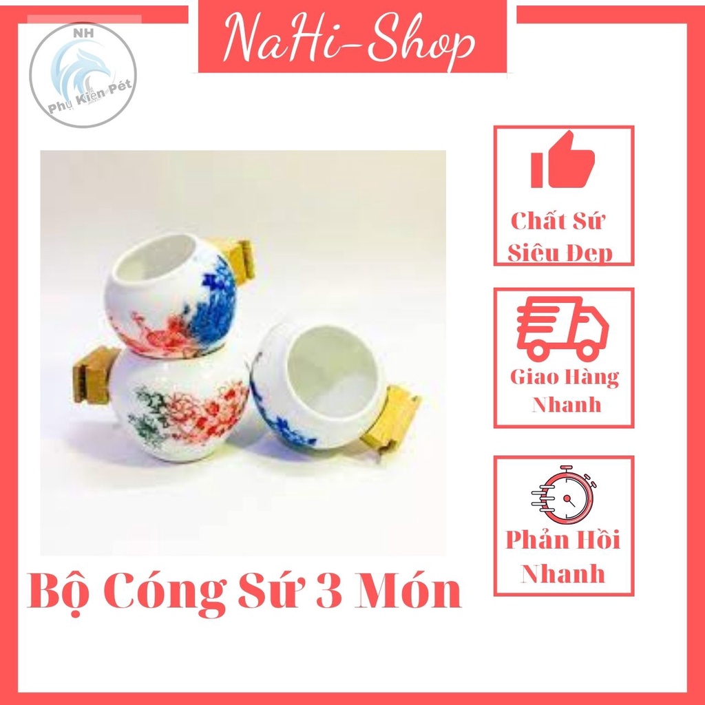 Bộ Bát Giác  gồm 3 Cóng Sứ Cho Chào Mào Siêu Đẹp Cao Cấp - Cóng sứ Chào Mào