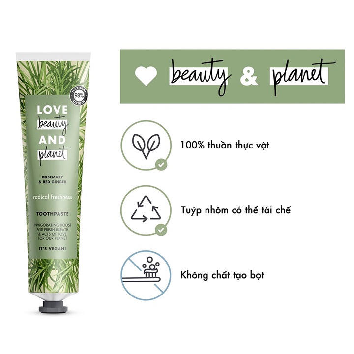 Kem Đánh Răng Love Beauty And Planet Hương Thảo & Gừng Đỏ Thơm Mát Sảng Khoái 75ml