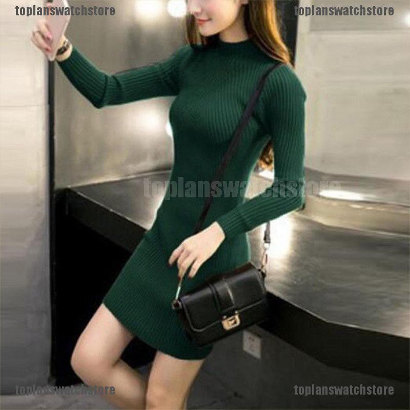 [COD Tope] Đầm Sweater Dệt Kim Cổ Lọ Ôm Dáng Thời Trang Thu Đông Cho Nữ