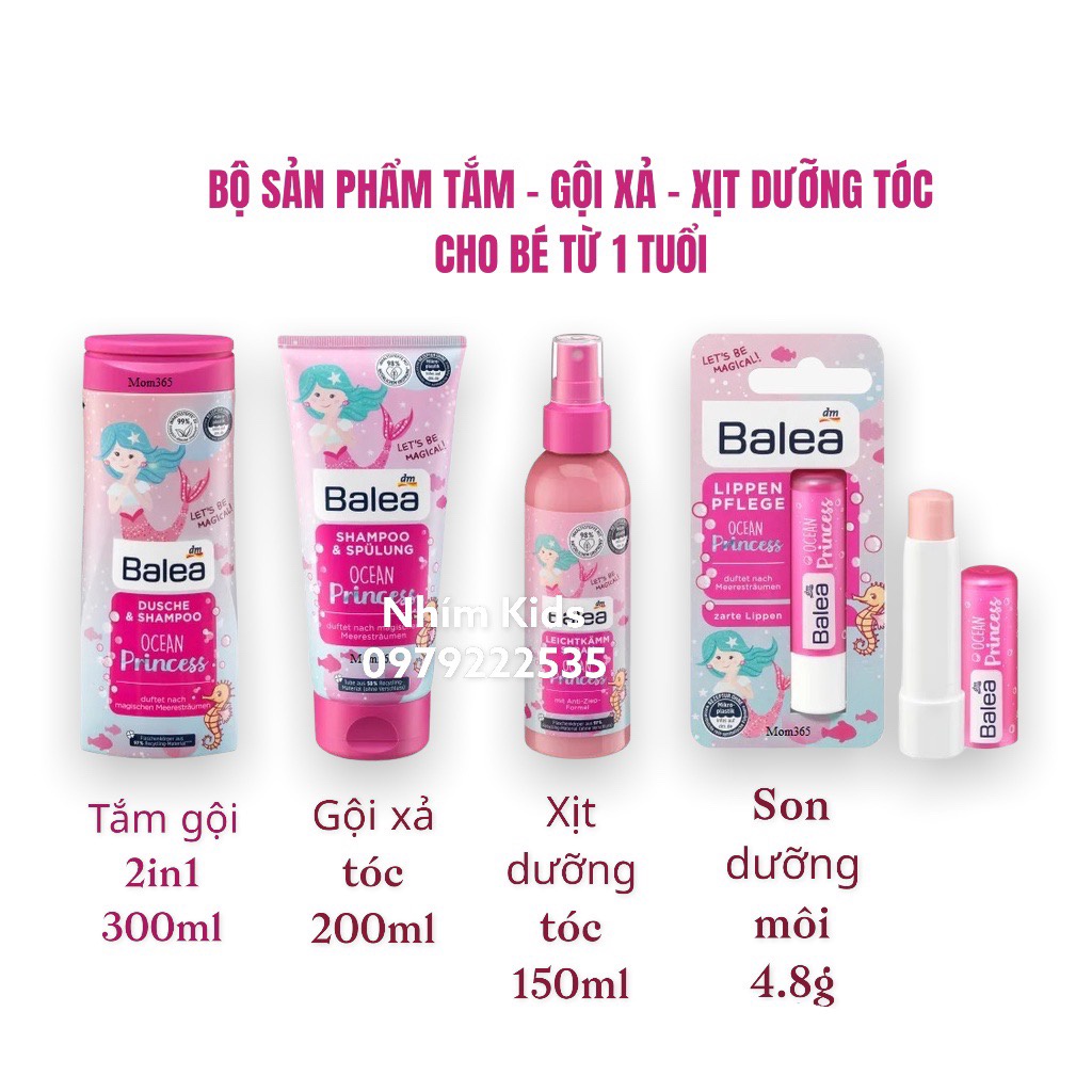 Dầu tắm gội xả Balea-Xịt dưỡng tóc bé gái Balea Ocean Princess phù hợp với làn da trẻ nhỏ