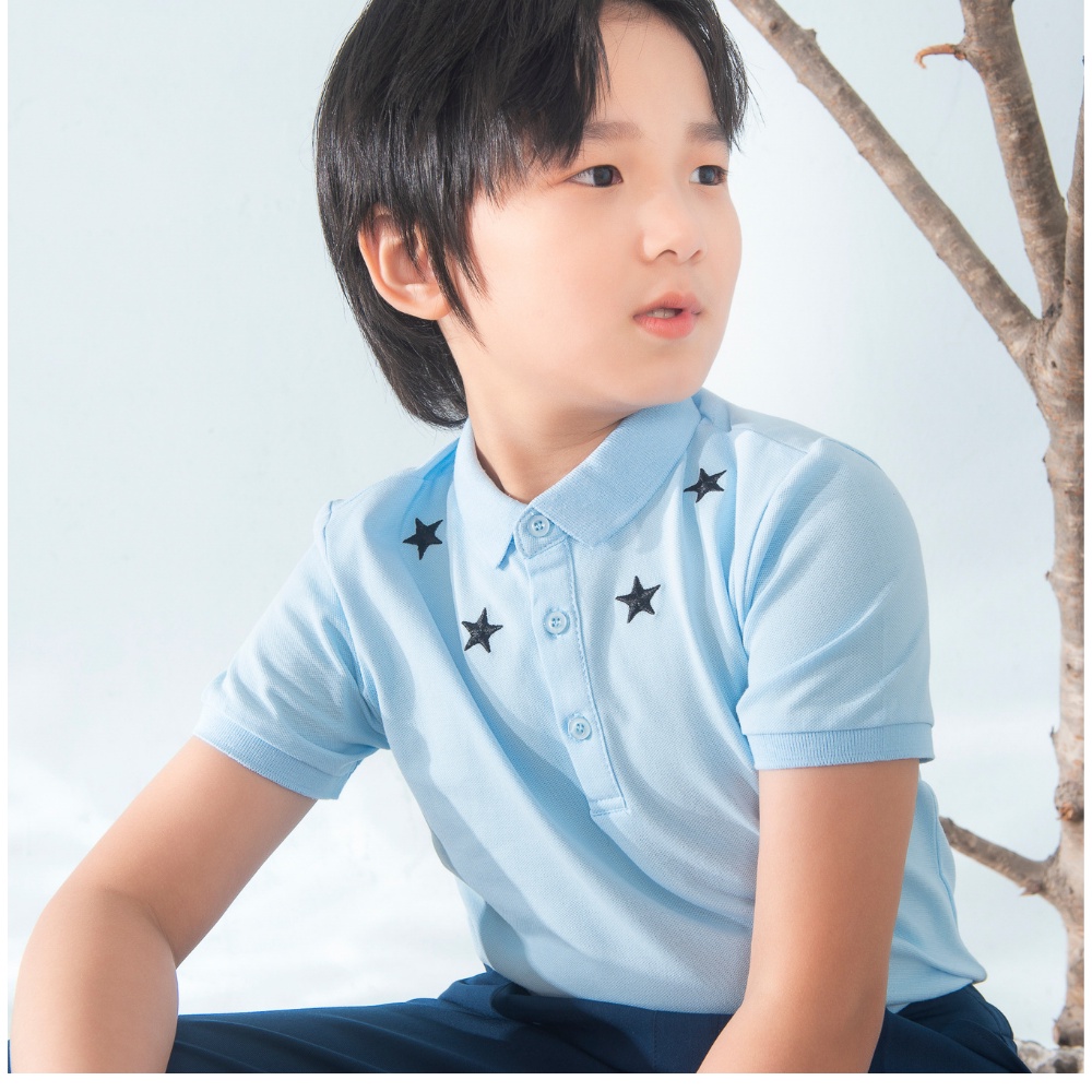 Áo polo cotton 137KIDS cộc tay thêu ngôi sao xanh cho bé trai