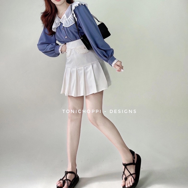 Set áo sơmi cổ bèo và chân vây xếp ly - ToniChoppi