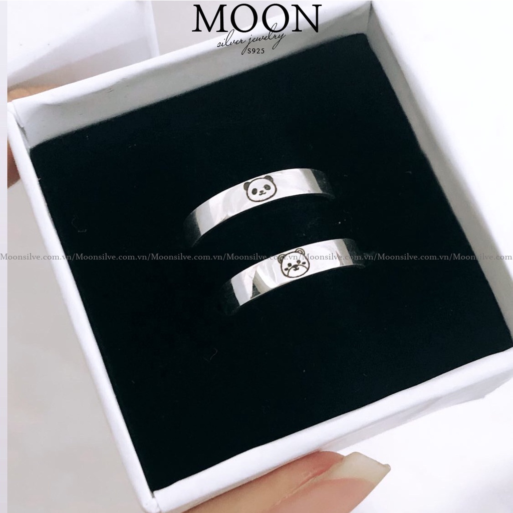 Nhẫn đôi couple bạc cao cấp Moonsilver khắc tên và hình theo yêu cầu, hàng thiết kế