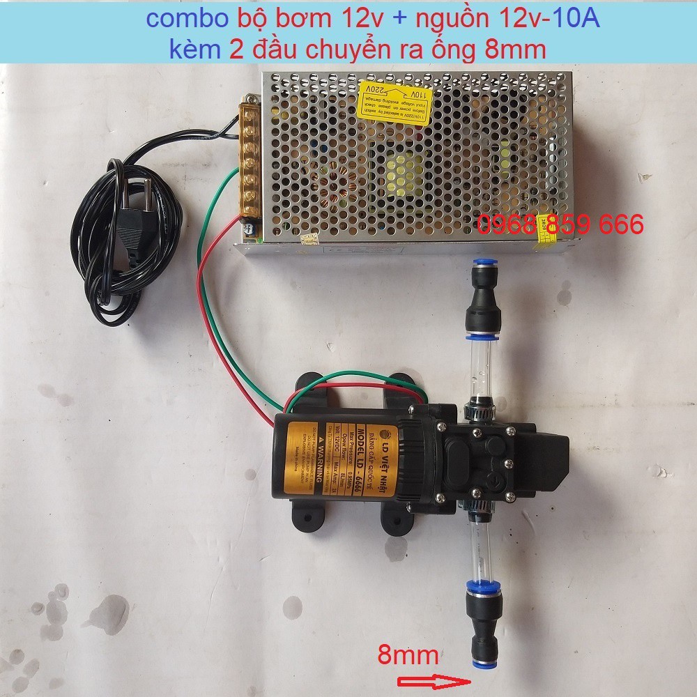 Bộ máy bơm tăng áp mini 12v  kèm nguồn 12V-5A + khớp nối ra ống 8mm